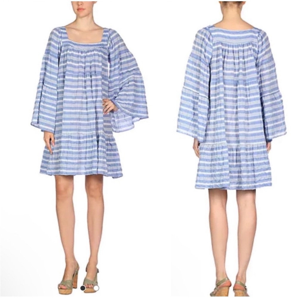 Lisa Marie Fernandez Blue White Stripeโ Square Neck Mini Dress - 2 / Small